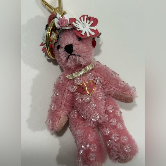 Prada Pink and Gold Teddy Bear Keychain / Bag Charm